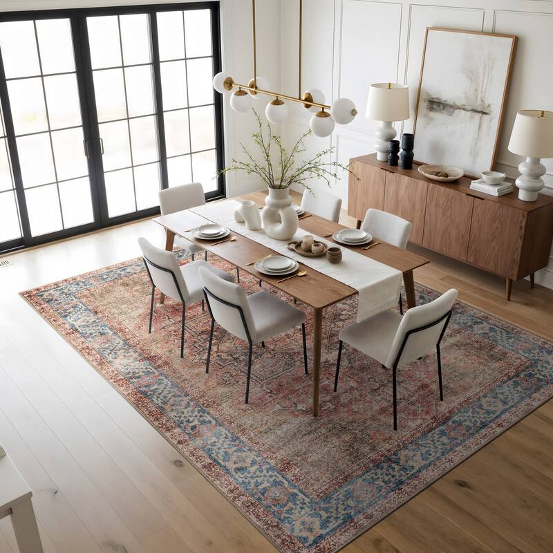 Beige Classic Washable Rug - Flat Pile, Non-Slip, Versatile for Any Room