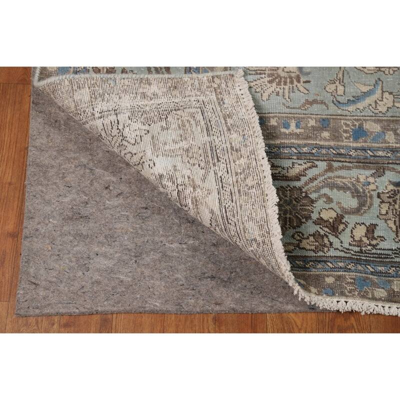 Blue Tabriz Persian Rug Hand-Knotted Distressed Floral Wool Carpet - 7'4"x 10'8"