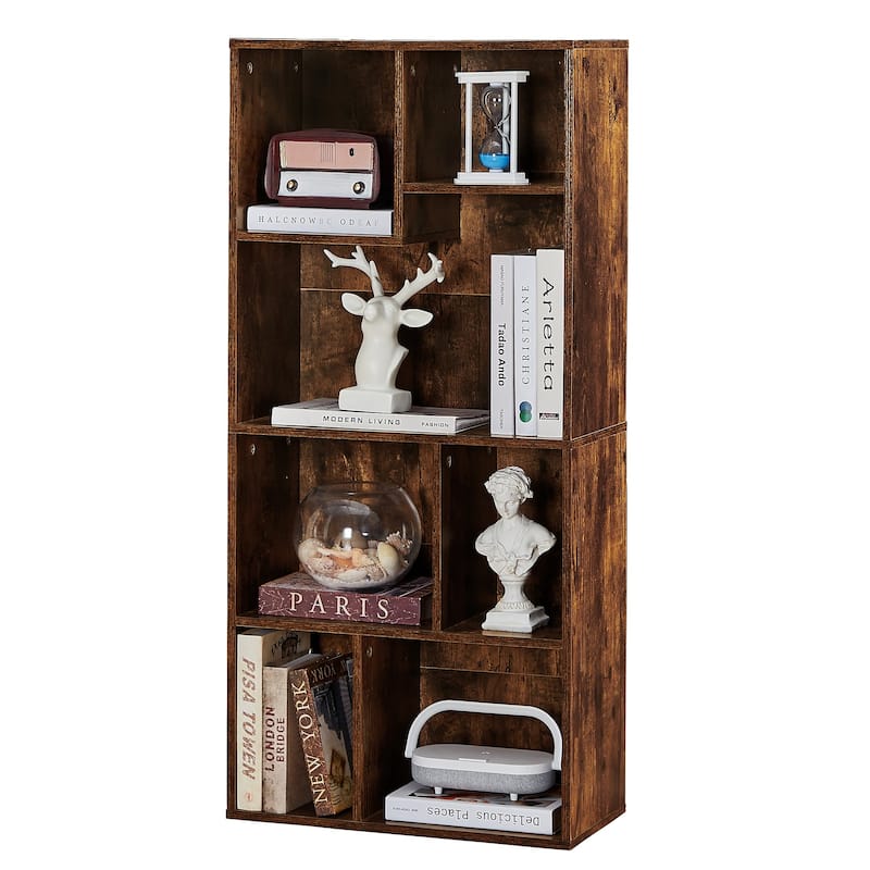 VECELO Modern Irregular Shape Tall Bookshelf Multi-Purpose Waterproof Vertical Horizontal Storage for Bedroom Living Room