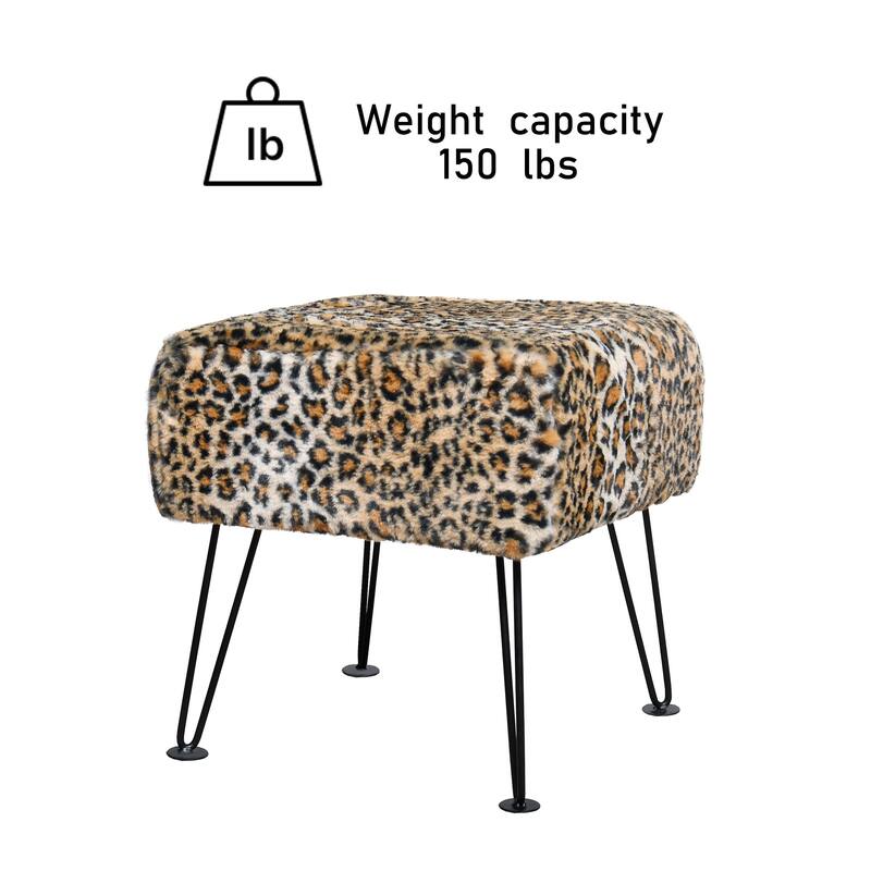 Home Soft Things Animal Pattern Ottoman Bench with Black Metal Legs