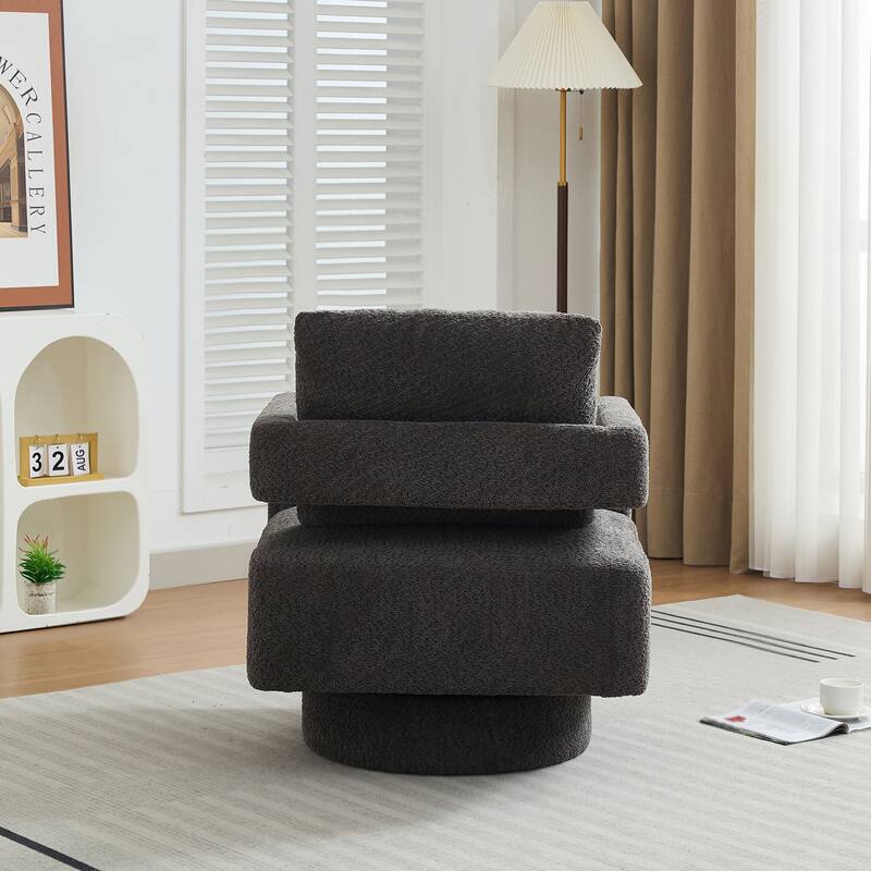Charcoal Modern 29.13" Boucle 360° Swivel Accent Chair with Open Back and Solid Wood Frame