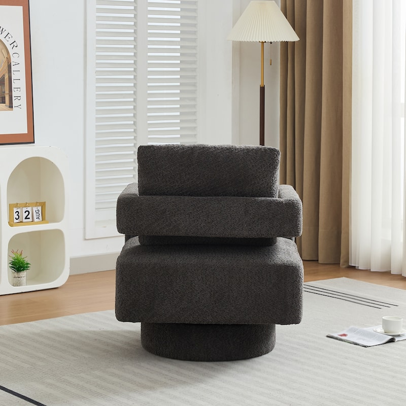 Roomfitters 29.13" Square Swivel Accent Chair, Modern Open Back Boucle Lounge Club Chair, 360° Rotation