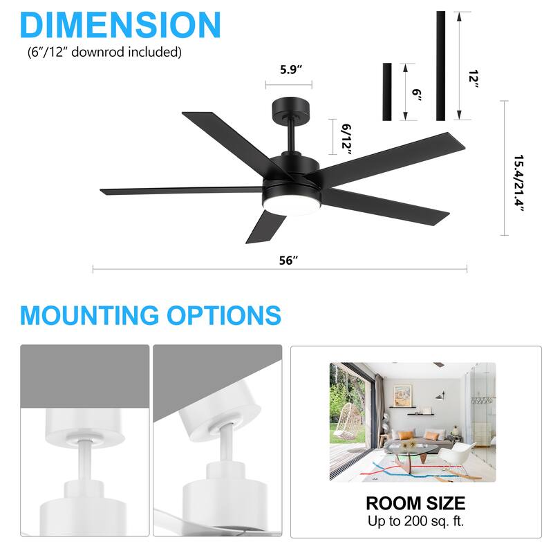 56 Inch 5-Blade Integrated Ceiling Fan with LED Light and Remote