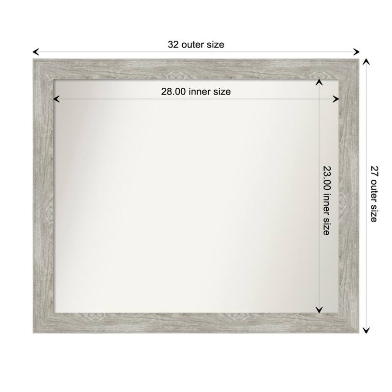 Dove Greywash Narrow Framed Non-Beveled Custom Wall Mirror, Bathroom Vanity Mirror - Outer Size: 31.5 x 26.5