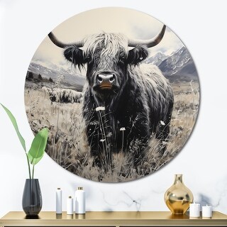 Designart quot Grey and White Yaks Portrait I quot Animals Large Metal Circle