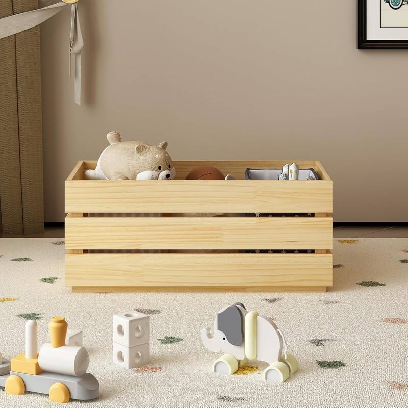 MUSEHOMEINC Uncovered Wood Toy Storage Box,Easy Assembly, Natural