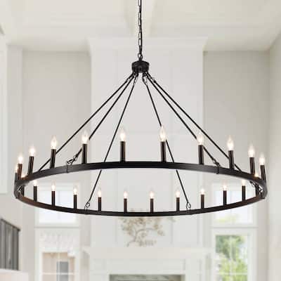 24-Light 51.97-inch Dimmable Round Wagon Wheel Chandelier for Dining Room