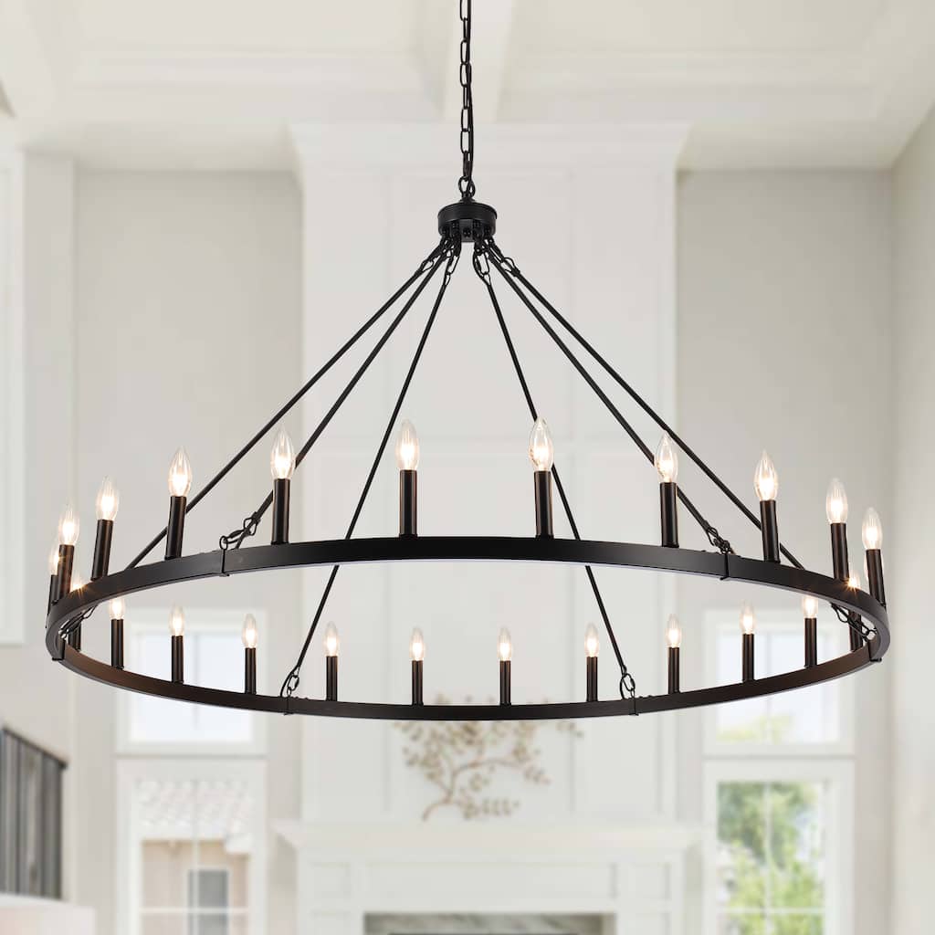 24-Light 51.97-inch Dimmable Round Wagon Wheel Chandelier for Dining Room