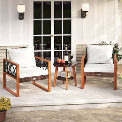 Costway 3 PCS Patio PE Wicker Furniture Set with Solid Acacia Wood - See Details