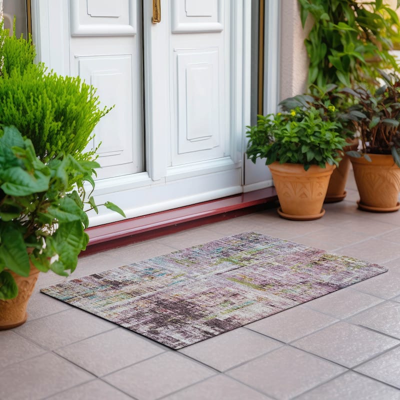 Machine Washable Indoor/ Outdoor Abstract Contemporary Chantille Rug