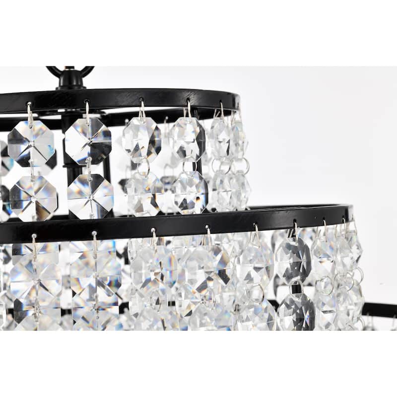Antique Black Finish 4-Light Chandelier with Tier Cascading Crystals