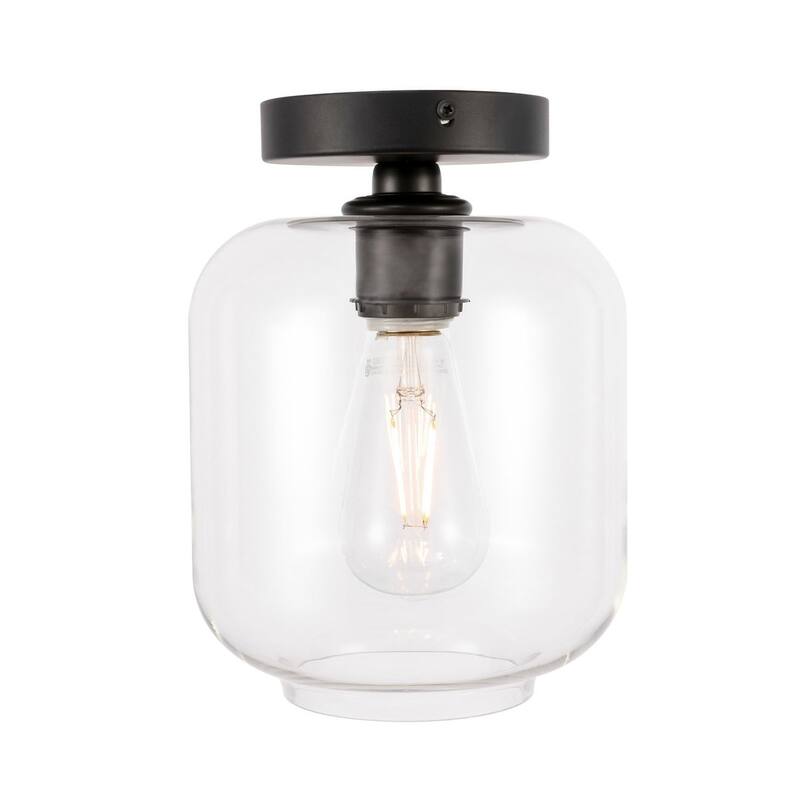 Collins 1-light Glass Cylinder Shade Flush Mount Fixture - 10/7.3 - Black/Clear