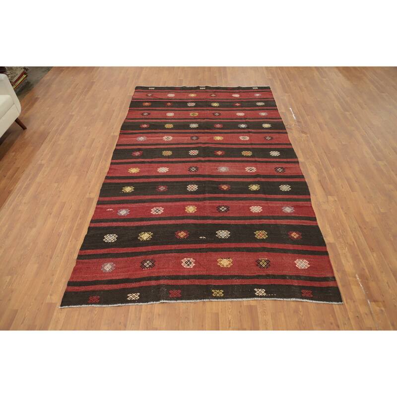 Hand Woven Oriental 100% Wool Carpet Southwestern Tribal Multi-Colored Kilim Area Rug - 10' 5'' X 6' 3''