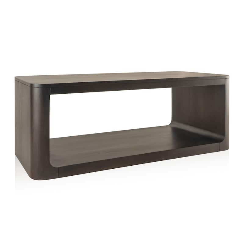 HomeRoots 48" Walnut Solid Wood Floor Shelf Coffee Table With Shelf - 48' X '18' X '22