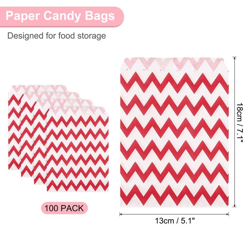 100Pcs Kraft Paper Treat Bags, Greaseproof Cookies Bag Flat Favor Bags - Red - 7" x 5"
