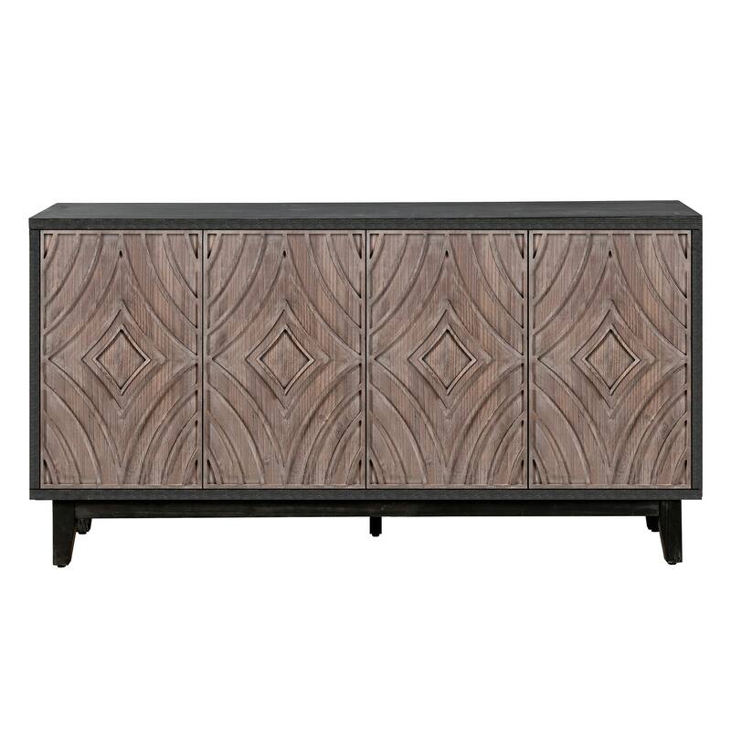 Mid Century Sideboard Buffet Cabinet with Solid Wood Legs 60" Kitchen Storage Cabinet Credenza with 4 Doors and 2 Shelves