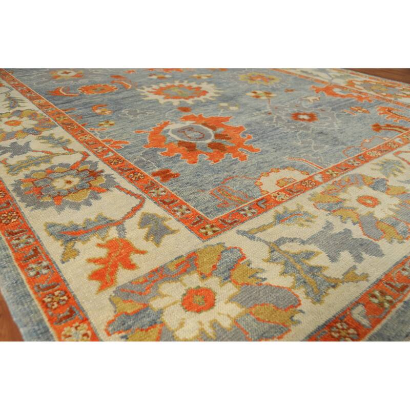 Hand Knotted Oriental 100% Wool Carpet Transitional All-Over Navy Blue & Blues Oushak Area Rug - 10' 6'' X 7' 11''