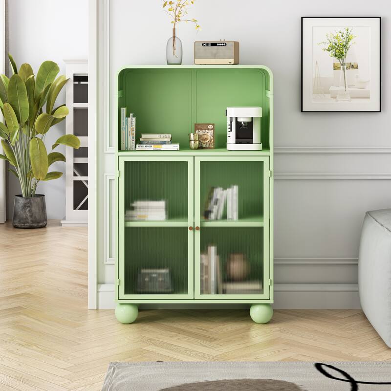 Floor Storage Cabinet with Glass Door and Shelves, Freestanding Display Cabinet