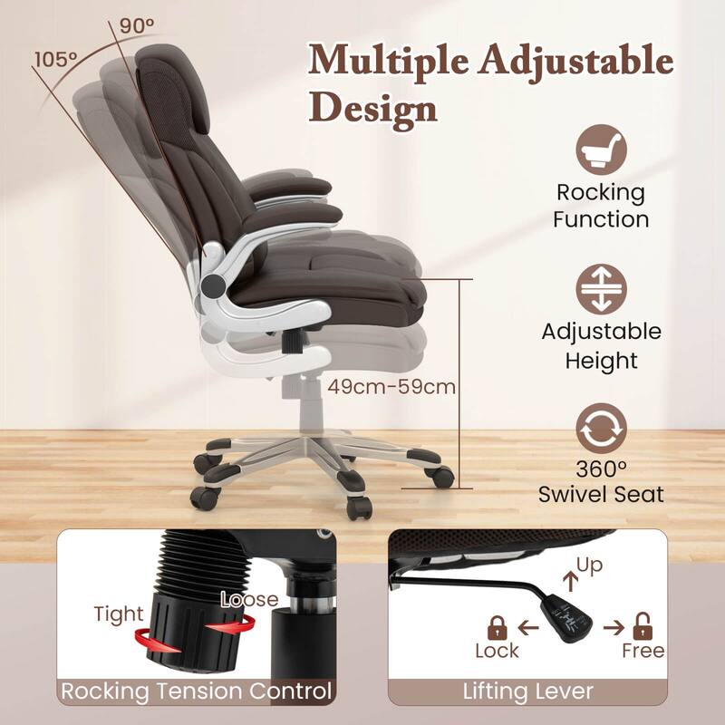 Costway Ergonomic Office Chair PU Leather Executive Swivel with - See Details