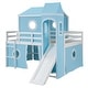 preview thumbnail 27 of 28, Playhouse Full Size Loft Bed with Slide Pink Tent and Tower for Kids