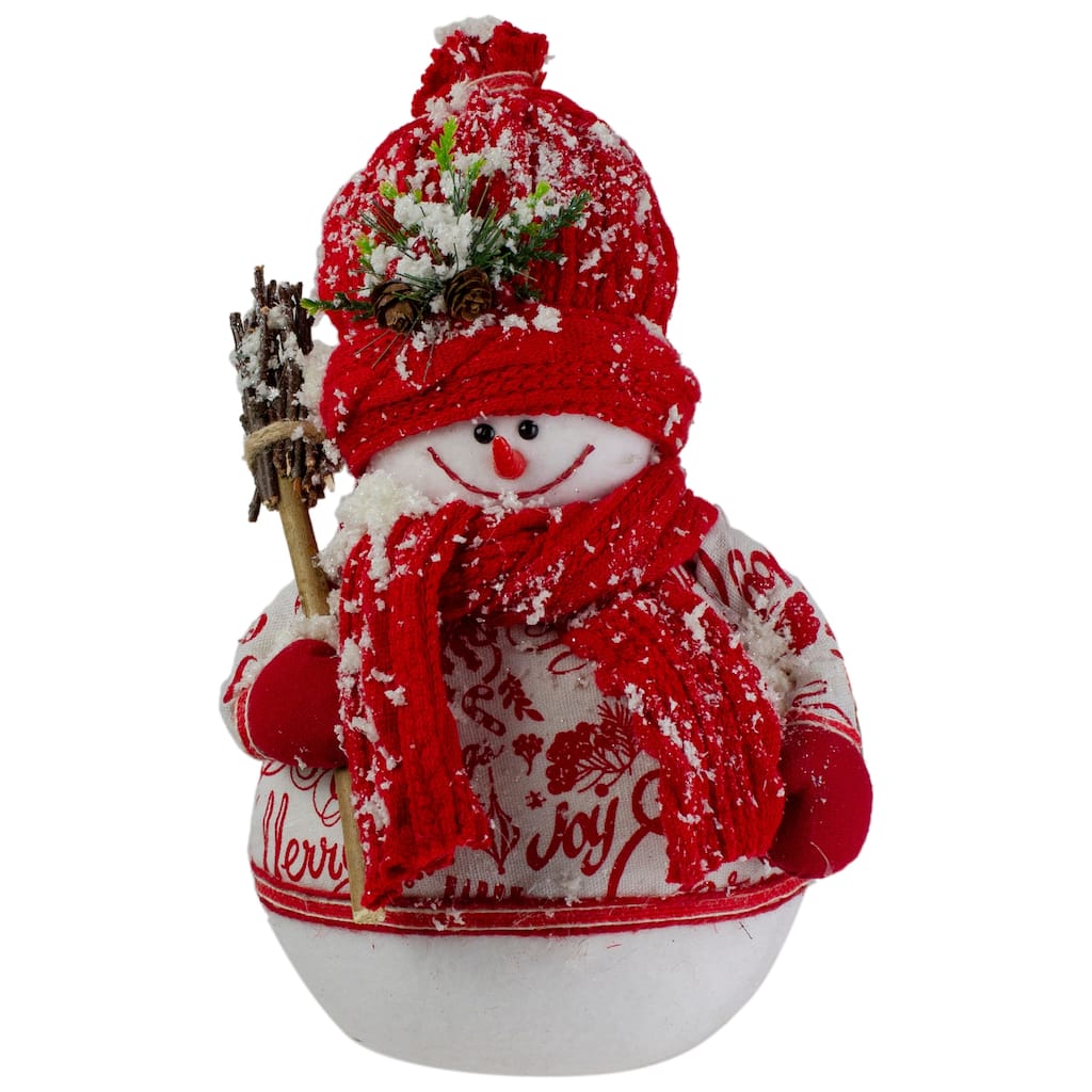 12.25" Red White Snowman Table Top Christmas Figure with Broom