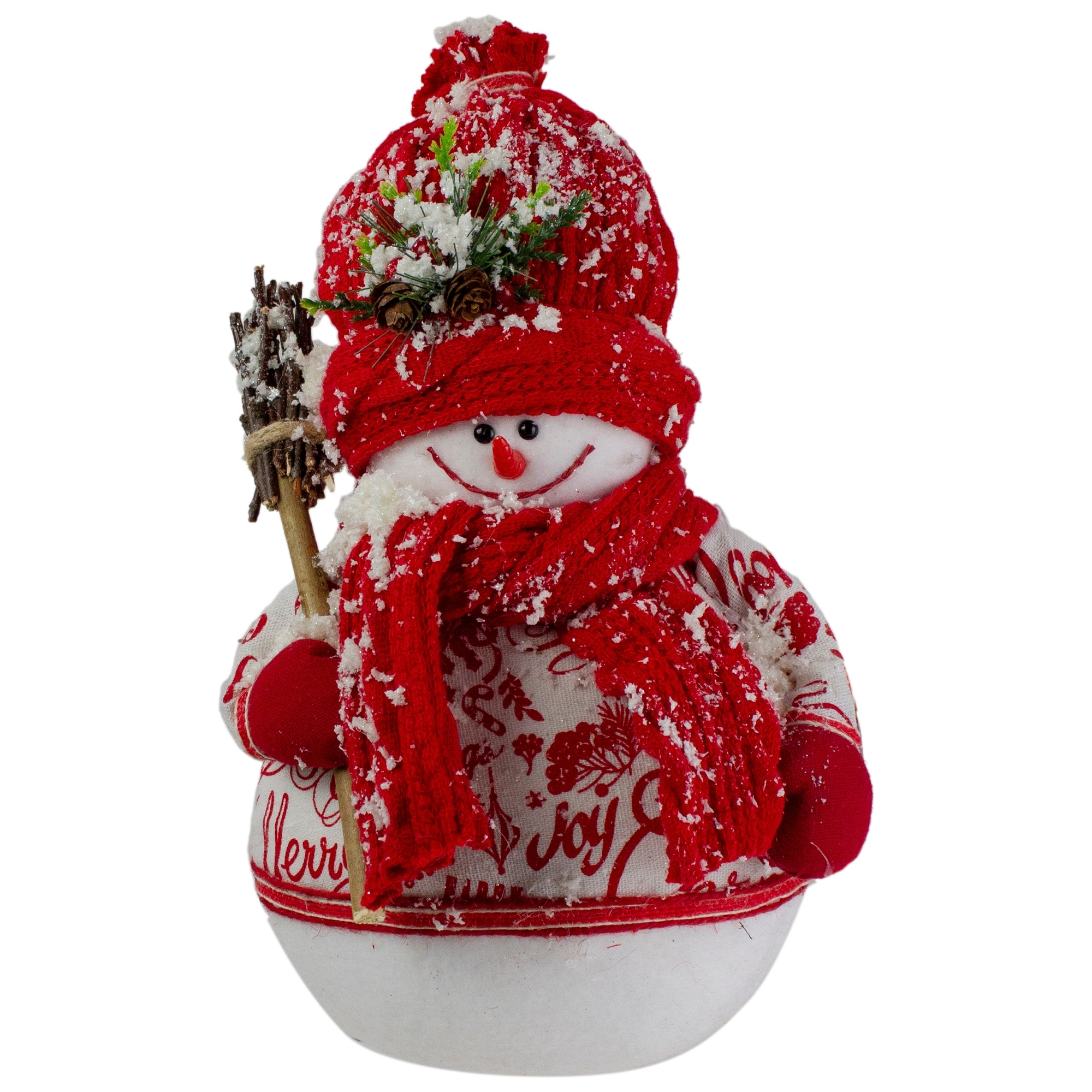 12.25" Red White Snowman Table Top Christmas Figure with Broom