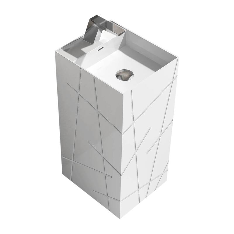 Springhill Collection Pedestal, Elegant Square Shaped Pedestal Sink, Centerset Faucet Hole, Solid Surface