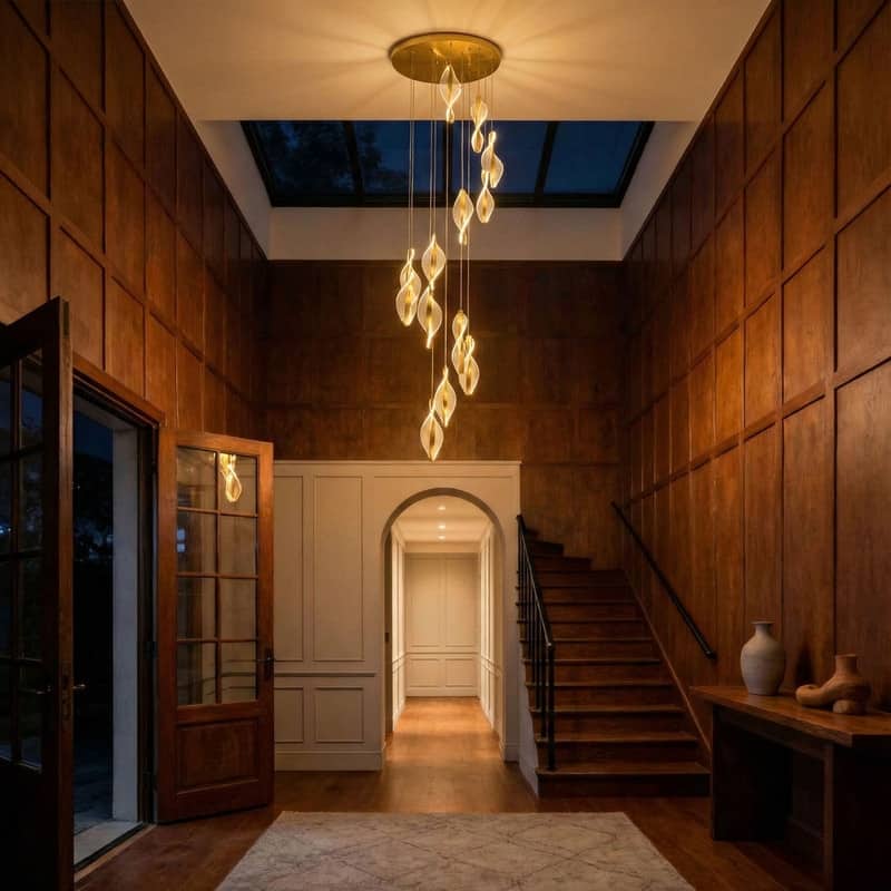 AIWEN Gold Modern LED Spiral Pendant Chandelier with Acrylic Shades Multi Light for Staircase Foyer