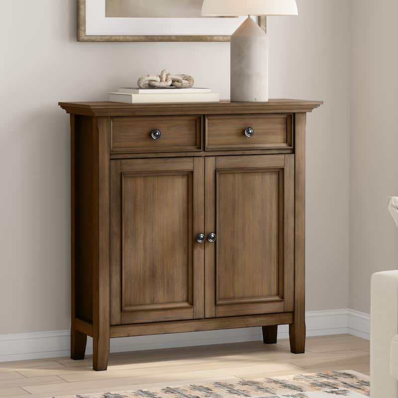 WYNDENHALL Halifax SOLID WOOD 36" Wide Transitional Entryway Storage Cabinet - 12"D x 36" W x 36"H - Rusted Natural Aged Brown