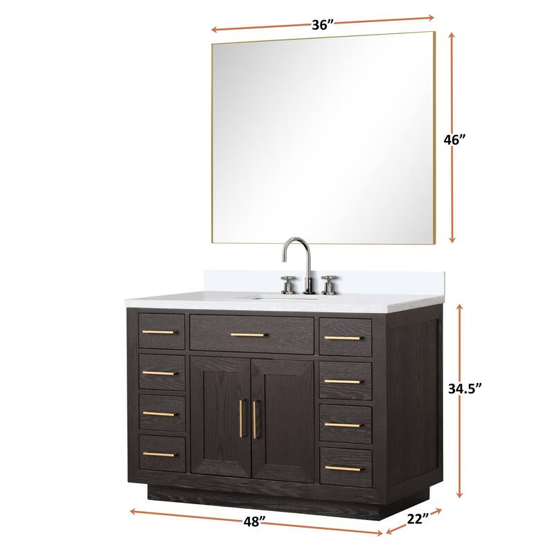 Abbey 48 in W x 22 in D Black Oak Single Bath Vanity, Cultured Marble Top, Faucet Set, and 46 in Mirror