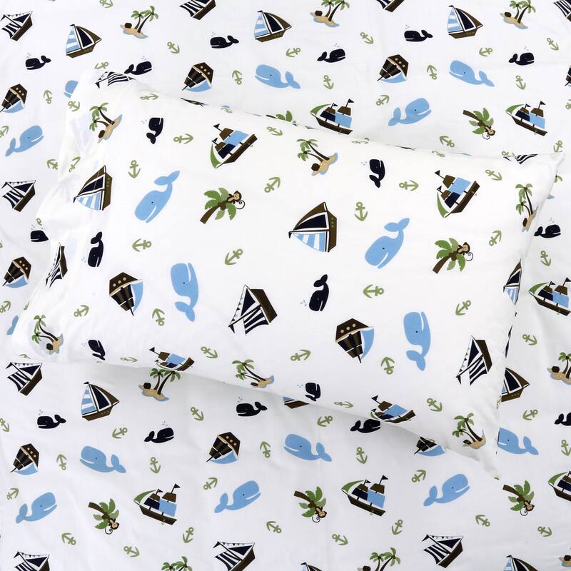 3-Piece Cotton Toddler Sheet Set for Kids Boys & Girls (Animals, Fish, Sports, Floral) - Blue Whale - Toddler