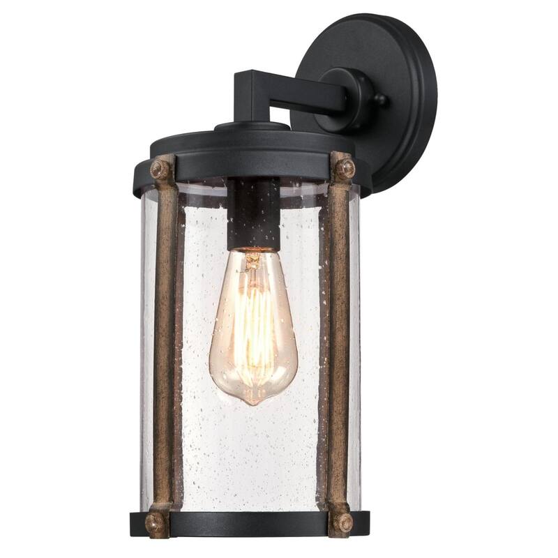 Westinghouse Armin One-Light Outdoor Wall Fixture - Textured Black and Barnwood
