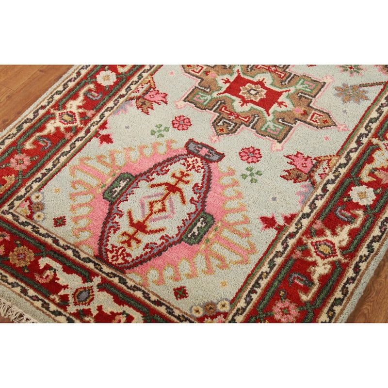 Hand Knotted Oriental 100% Wool Carpet Transitional Geometric Green Khotan Area Rug - 5' 1'' X 3' 1''