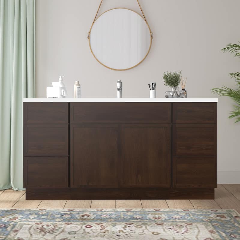Vanity Art 63" Birch Freestanding Bathroom Vanity Cabinet without Top - Brown