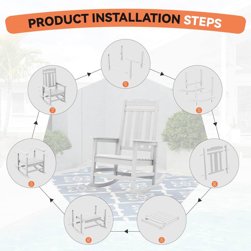 Outdoor Patio HDPE Rocking Chiar, Extra Wide Seat & Backrest