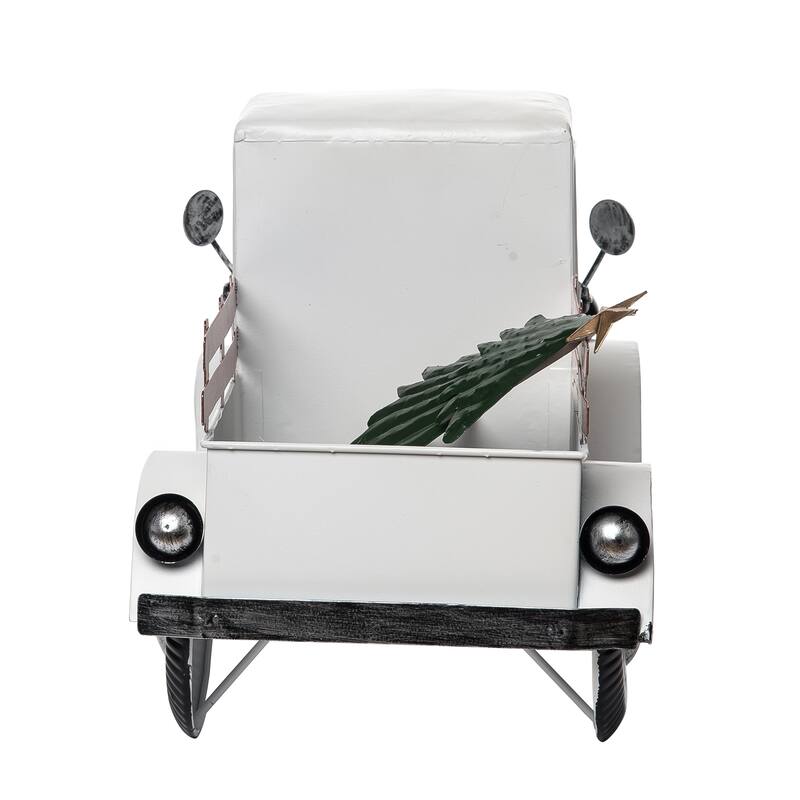 Transpac Metal 22 in. White Christmas Tree Farm Truck Décor