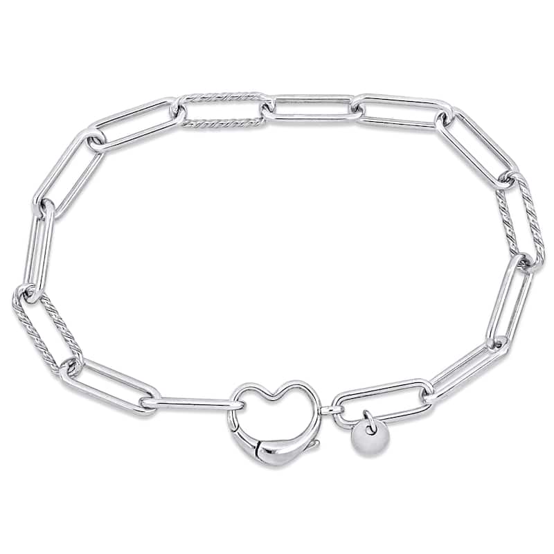 Miadora Paper Clip Link Bracelet with Heart Clasp in Sterling Silver