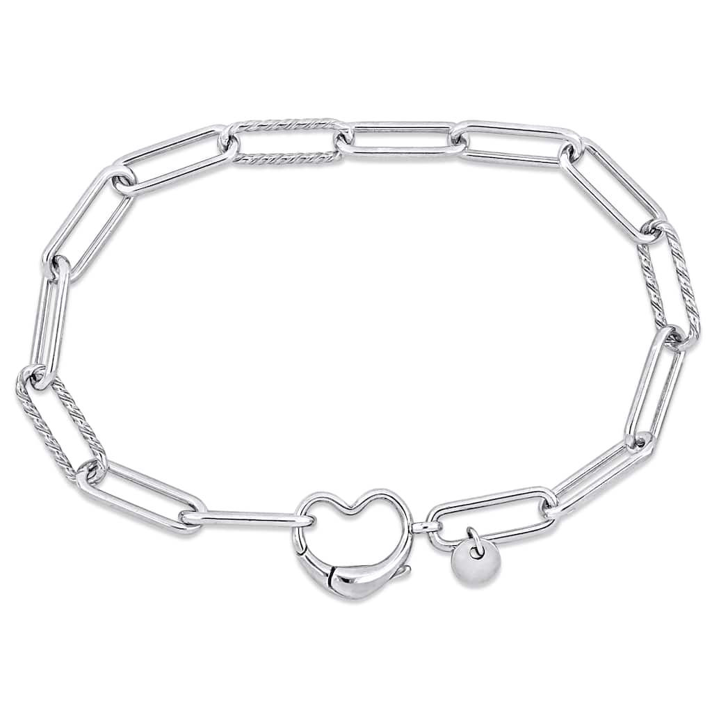 Miadora Paper Clip Link Bracelet with Heart Clasp in Sterling Silver