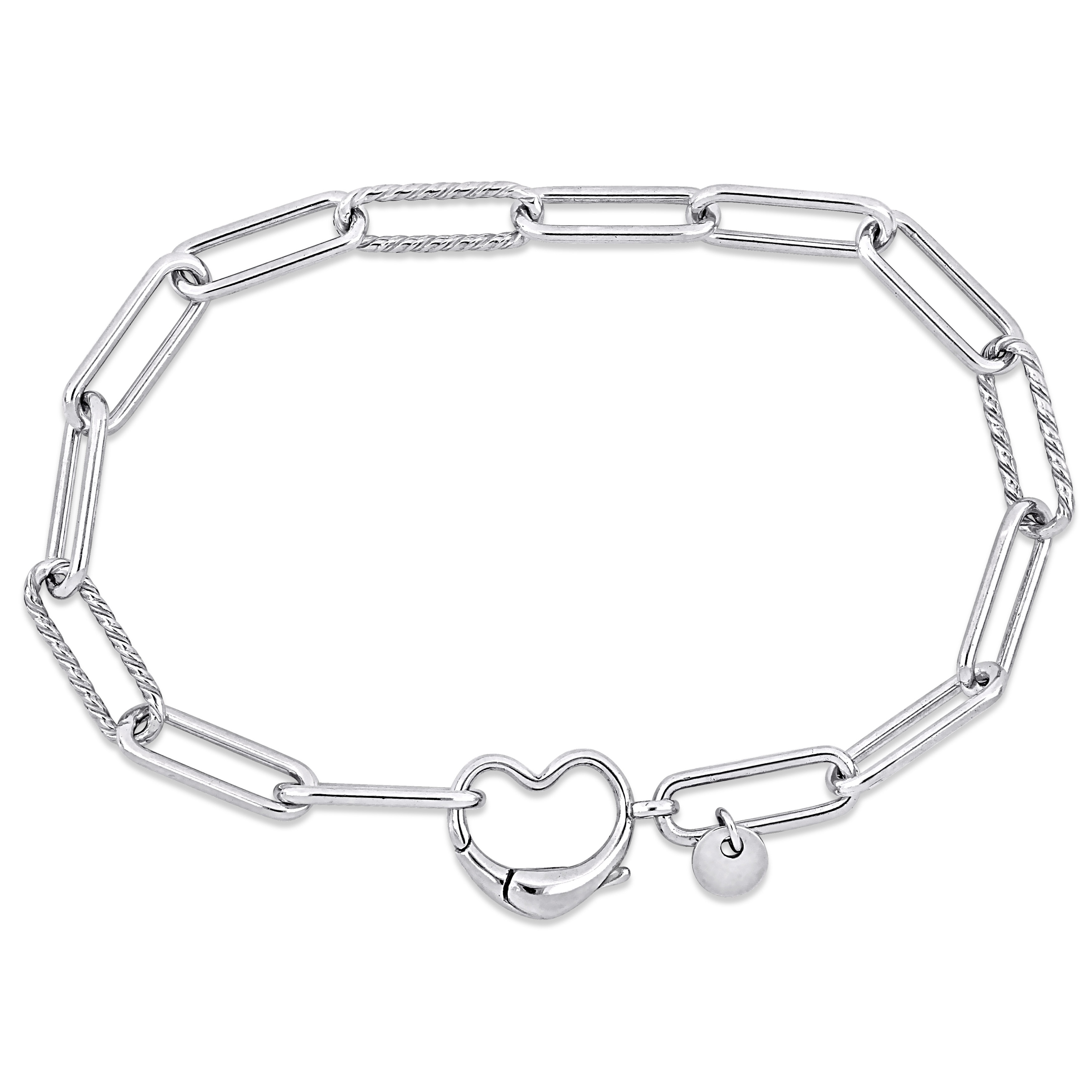 Miadora Paper Clip Link Bracelet with Heart Clasp in Sterling Silver