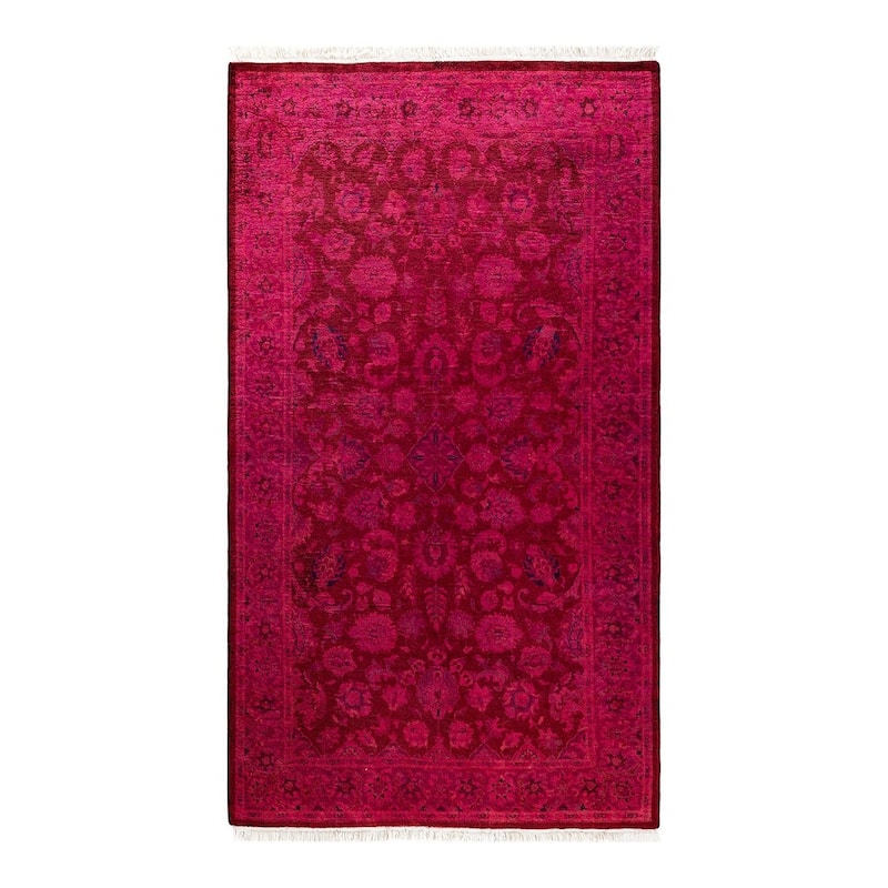 Overton Hand Knotted Wool Vintage Inspired Modern Contemporary Overdyed Pink Area Rug - 3' 1" x 5' 5"