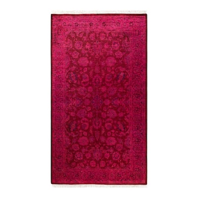 Overton Hand Knotted Wool Vintage Inspired Modern Contemporary Overdyed Pink Area Rug - 3' 1" x 5' 5"