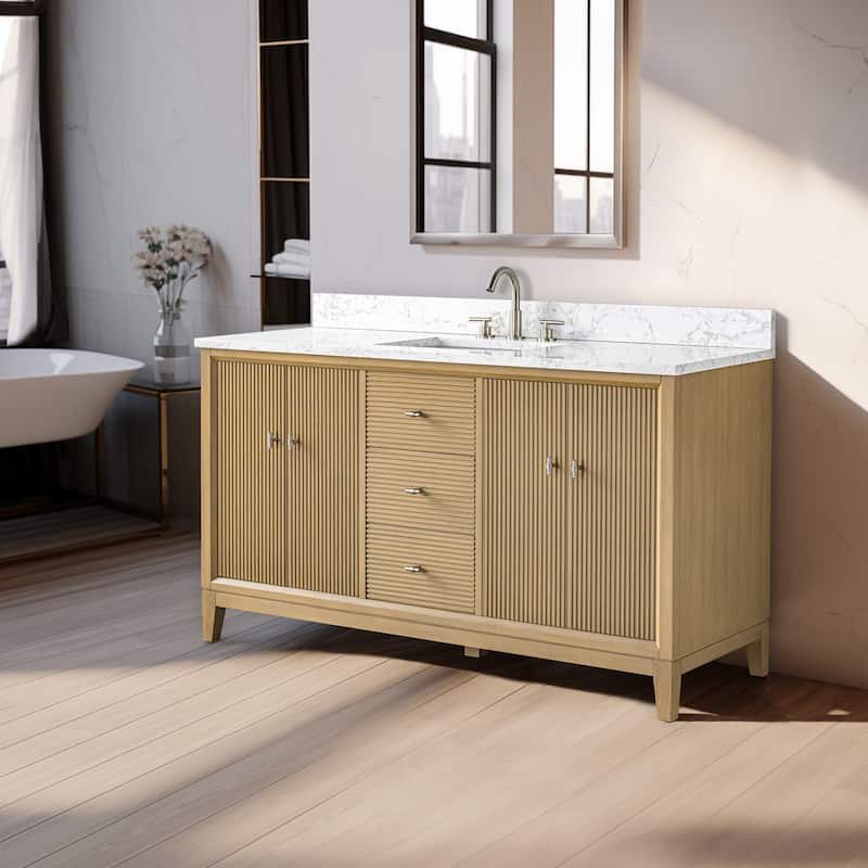 Vanity Art 60" Freestanding Bathroom Vanity with Engineered Marble Top and Sink