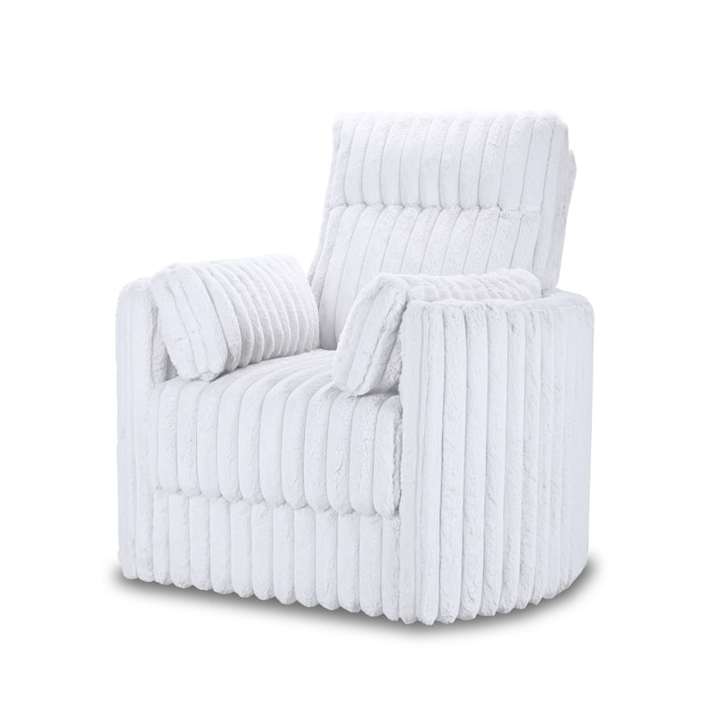 Ezo Swivel Accent Chair, Channel White Polyester Corduroy, 2 Pillows