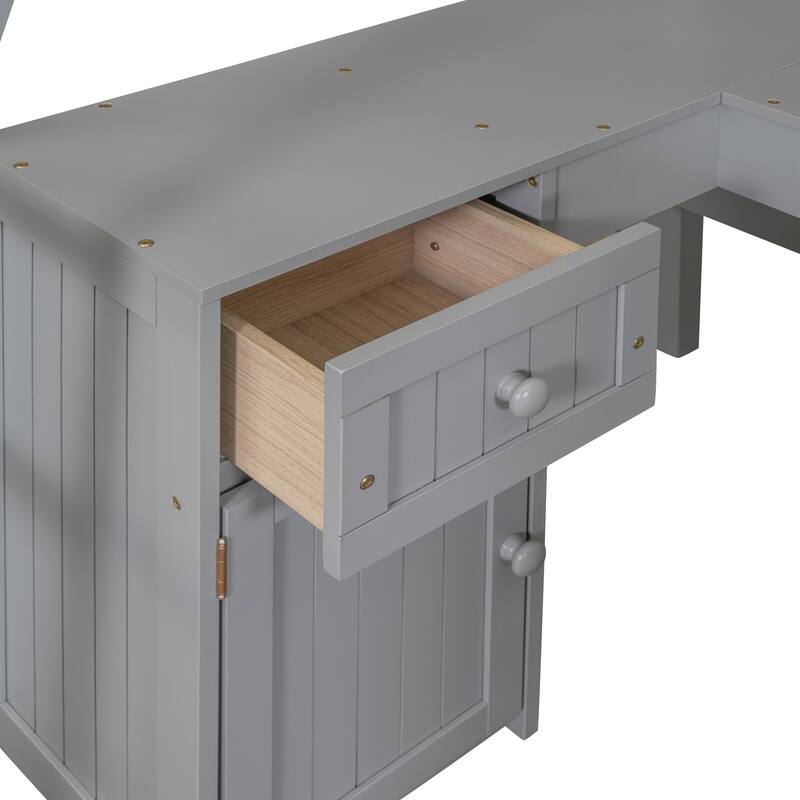 Twin Wooden Loft Bed with Desk and Shelves