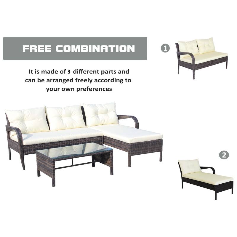 2-Piece Wicker Patio Conversation Set with Beige Cushions