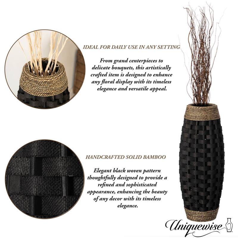 Rustic Tall Floor Vase - 24-inch Handcrafted Black Woven Vase, Decorative Accent for Home Decor, Living Room, and Entryway