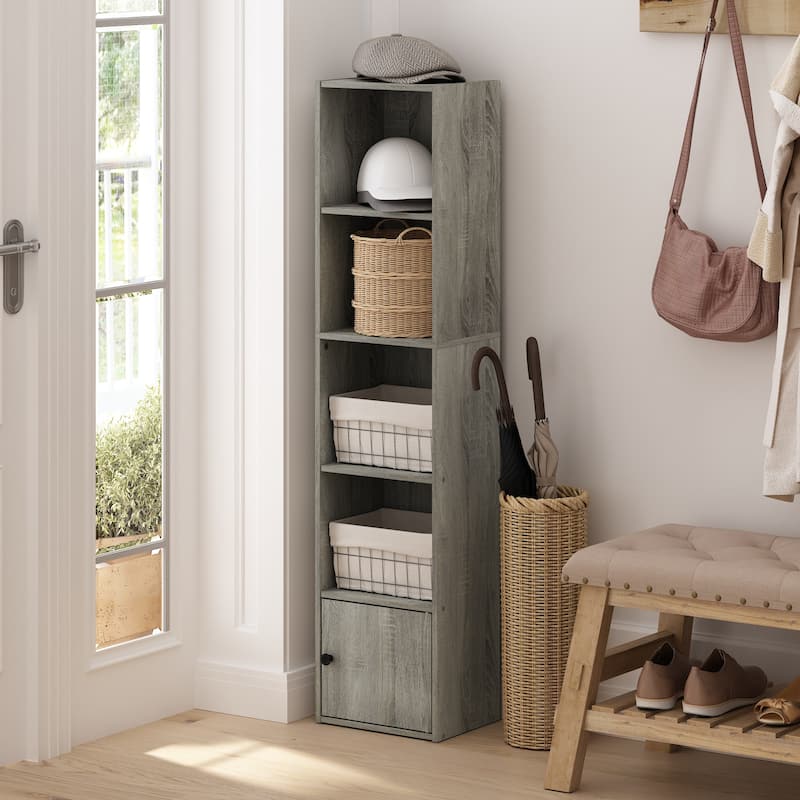 Furinno Luder 5-Tier Shelf Bookcase with 1 Door Storage Cabinet