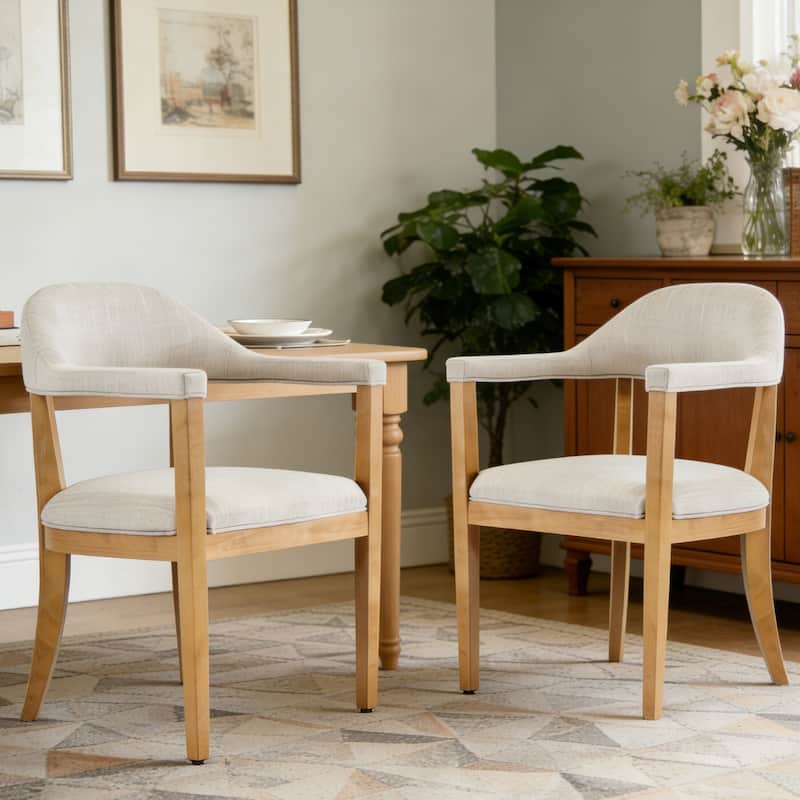 Christopher Knight Home - Upholstered Dining Arm Chair Set with High-Density Foam Padded Cushion & Curved Backrest - 23.62"W - Set of 2 - Beige,Natural