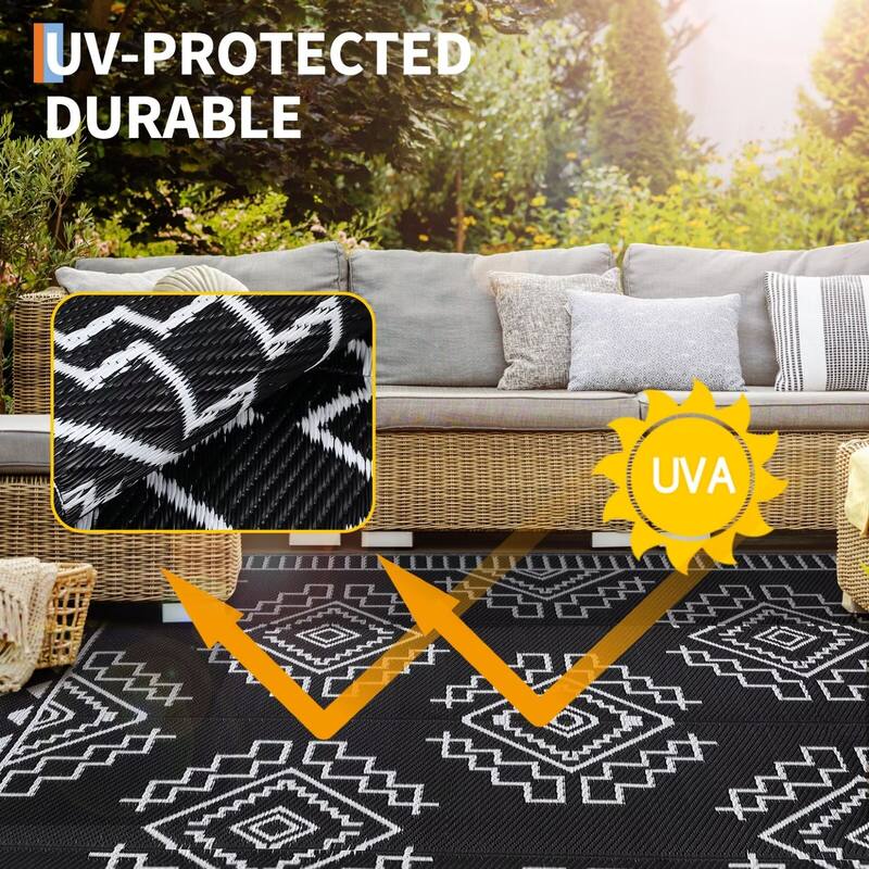 Outdoor Rug Waterproof Boho Geometric Patio Rug Mat Reversible Plastic Straw Rug Outside Outdoor Area Rug