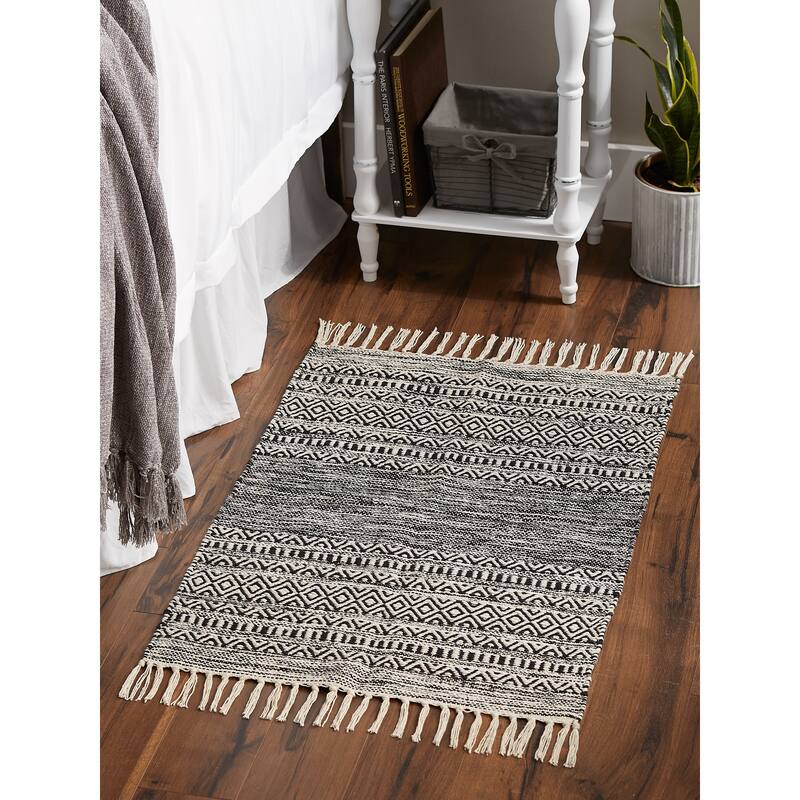 DII Black Ticking Stripe Hand-Loomed Rug 2x3 Ft - 24.0 In. L X 36.0 In. W X 0.2 In. H